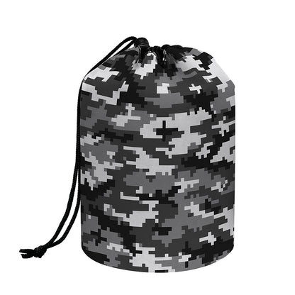 Black White And Grey Digital Camo Print Drawstring Makeup Bag