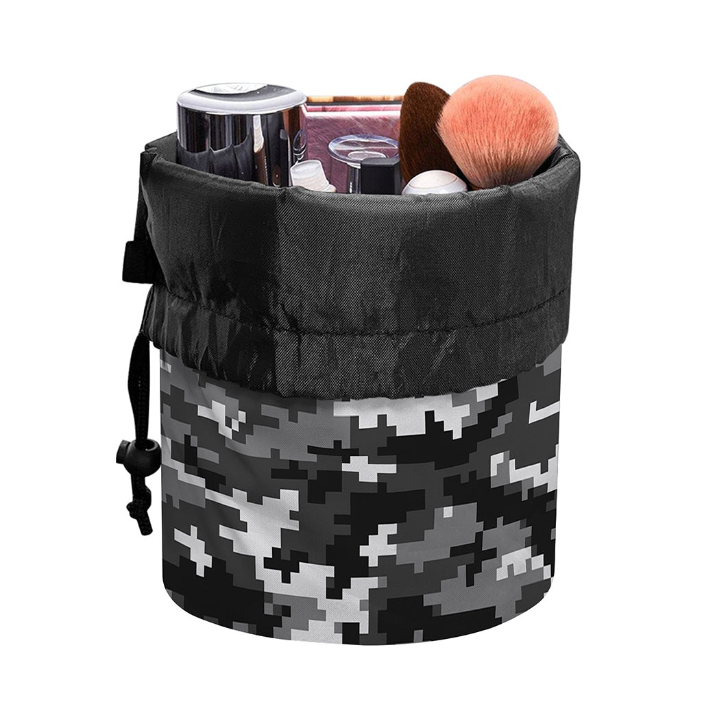 Black White And Grey Digital Camo Print Drawstring Makeup Bag