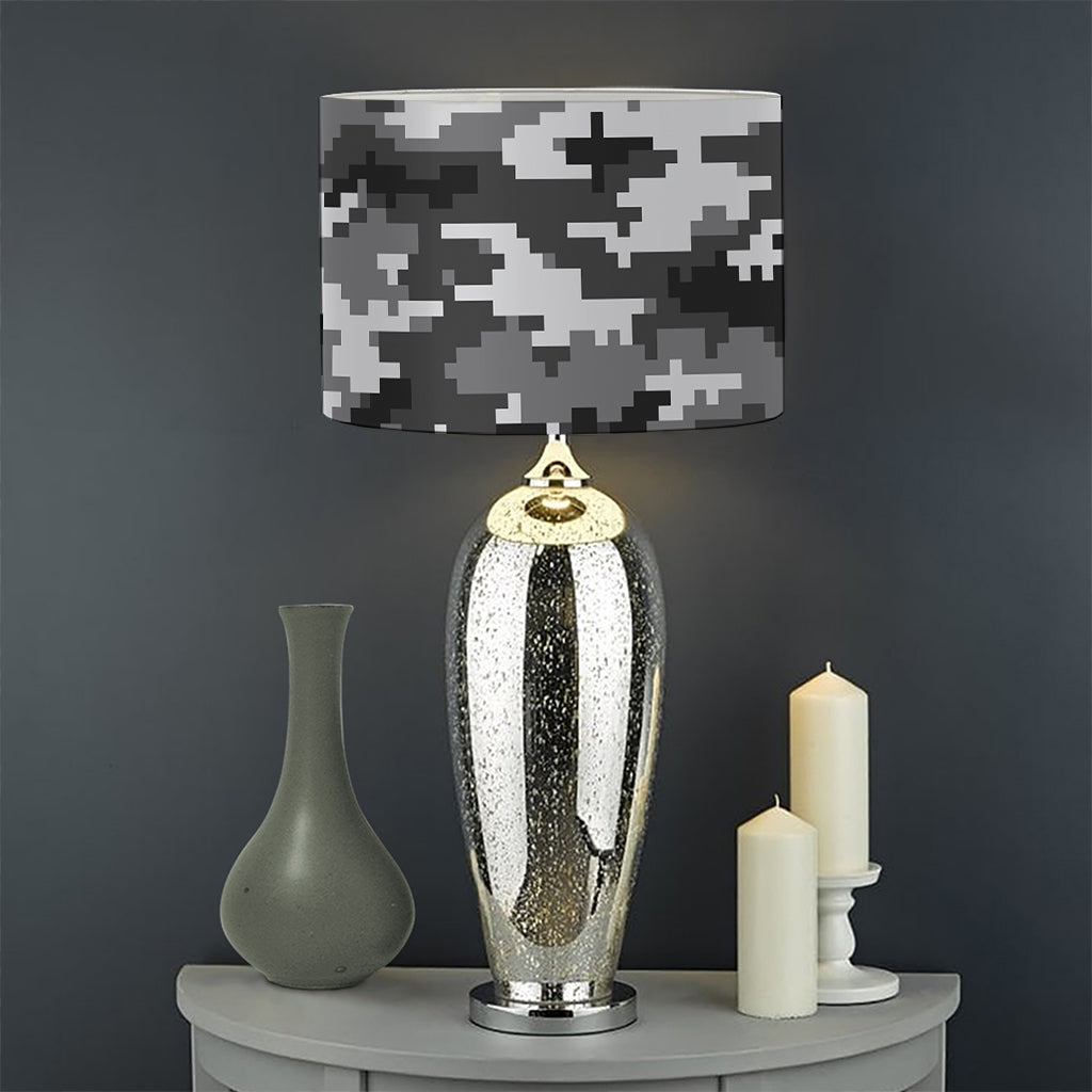 Black White And Grey Digital Camo Print Drum Lamp Shade