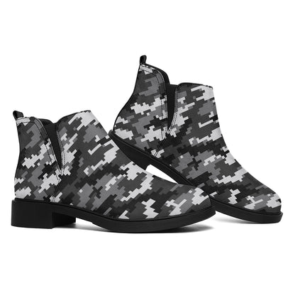 Black White And Grey Digital Camo Print Flat Ankle Boots