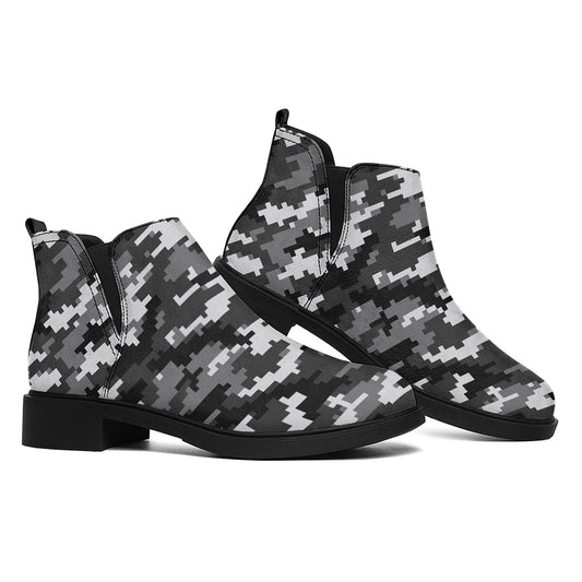 Black White And Grey Digital Camo Print Flat Ankle Boots