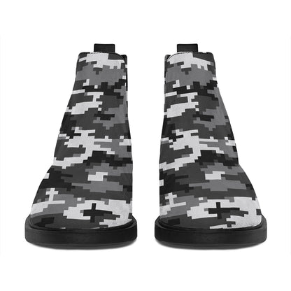 Black White And Grey Digital Camo Print Flat Ankle Boots