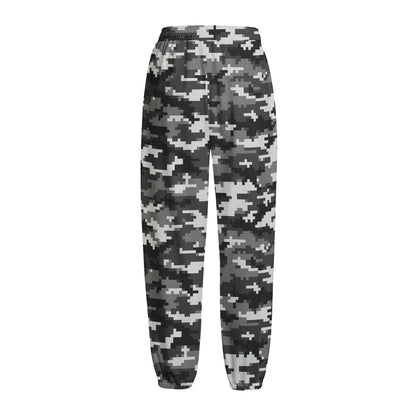 Black White And Grey Digital Camo Print Fleece Lined Knit Pants
