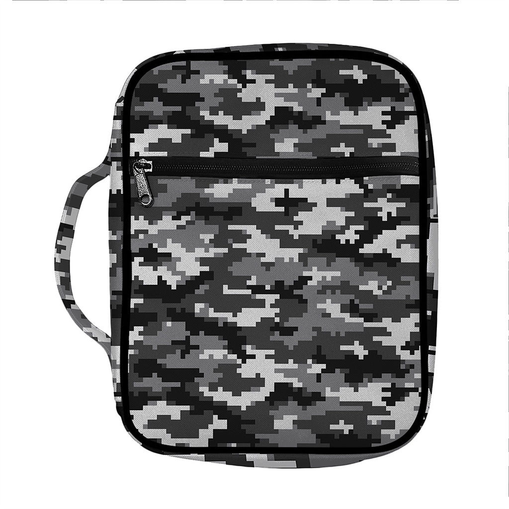 Black White And Grey Digital Camo Print Front Pocket Bible Bag