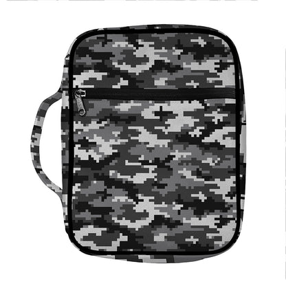 Black White And Grey Digital Camo Print Front Pocket Bible Bag