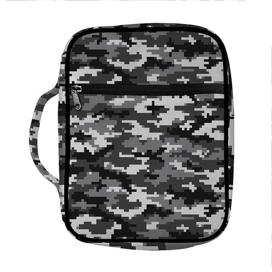 Black White And Grey Digital Camo Print Front Pocket Bible Bag