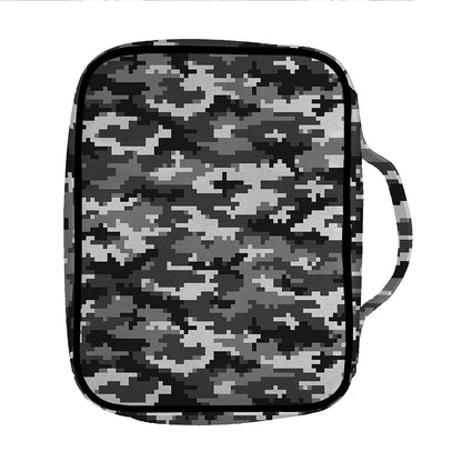 Black White And Grey Digital Camo Print Front Pocket Bible Bag
