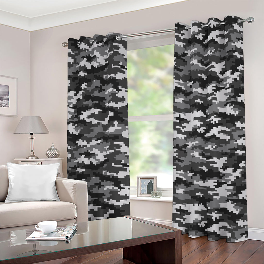 Black White And Grey Digital Camo Print Grommet Curtains