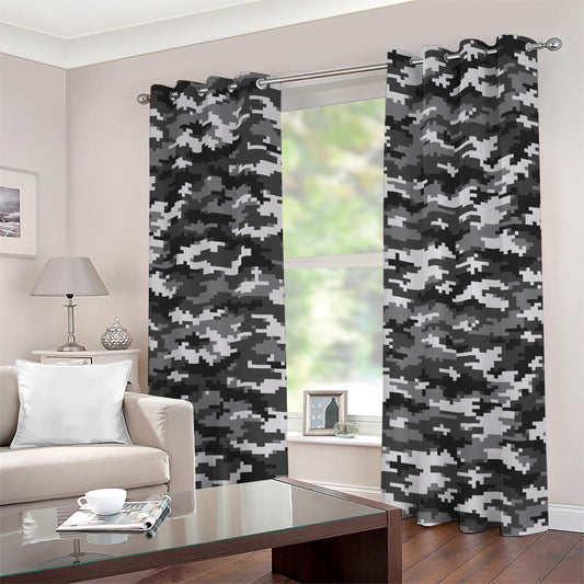 Black White And Grey Digital Camo Print Grommet Curtains