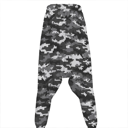 Black White And Grey Digital Camo Print Hammer Pants
