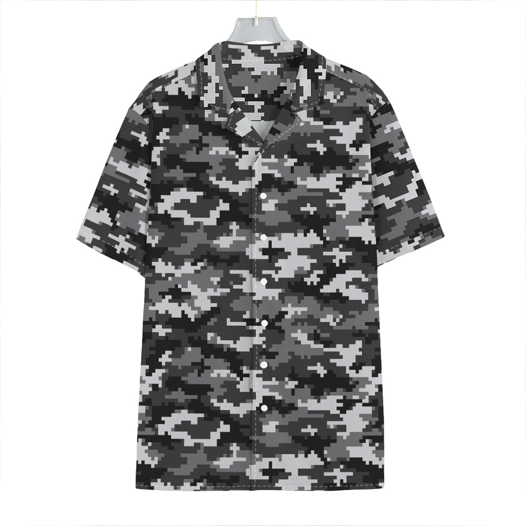 Black White And Grey Digital Camo Print Hawaiian Shirt