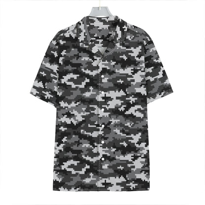 Black White And Grey Digital Camo Print Hawaiian Shirt