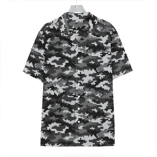 Black White And Grey Digital Camo Print Hawaiian Shirt