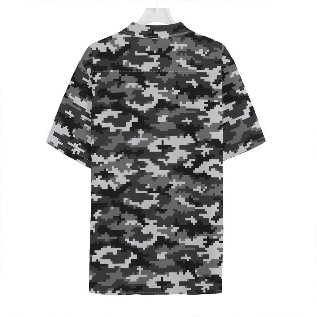 Black White And Grey Digital Camo Print Hawaiian Shirt