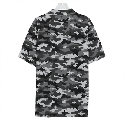 Black White And Grey Digital Camo Print Hawaiian Shirt