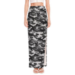 Black White And Grey Digital Camo Print High Slit Maxi Skirt