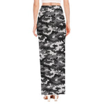 Black White And Grey Digital Camo Print High Slit Maxi Skirt