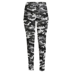 Black White And Grey Digital Camo Print High-Waisted Pocket Leggings