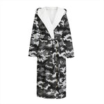 Black White And Grey Digital Camo Print Hooded Bathrobe