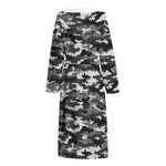 Black White And Grey Digital Camo Print Hooded Bathrobe