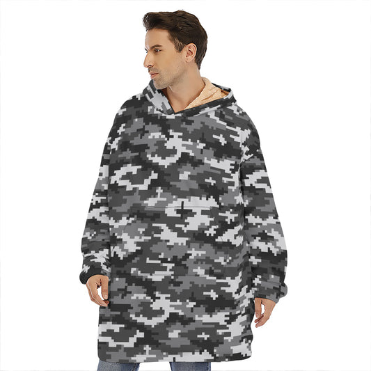Black White And Grey Digital Camo Print Hoodie Blanket