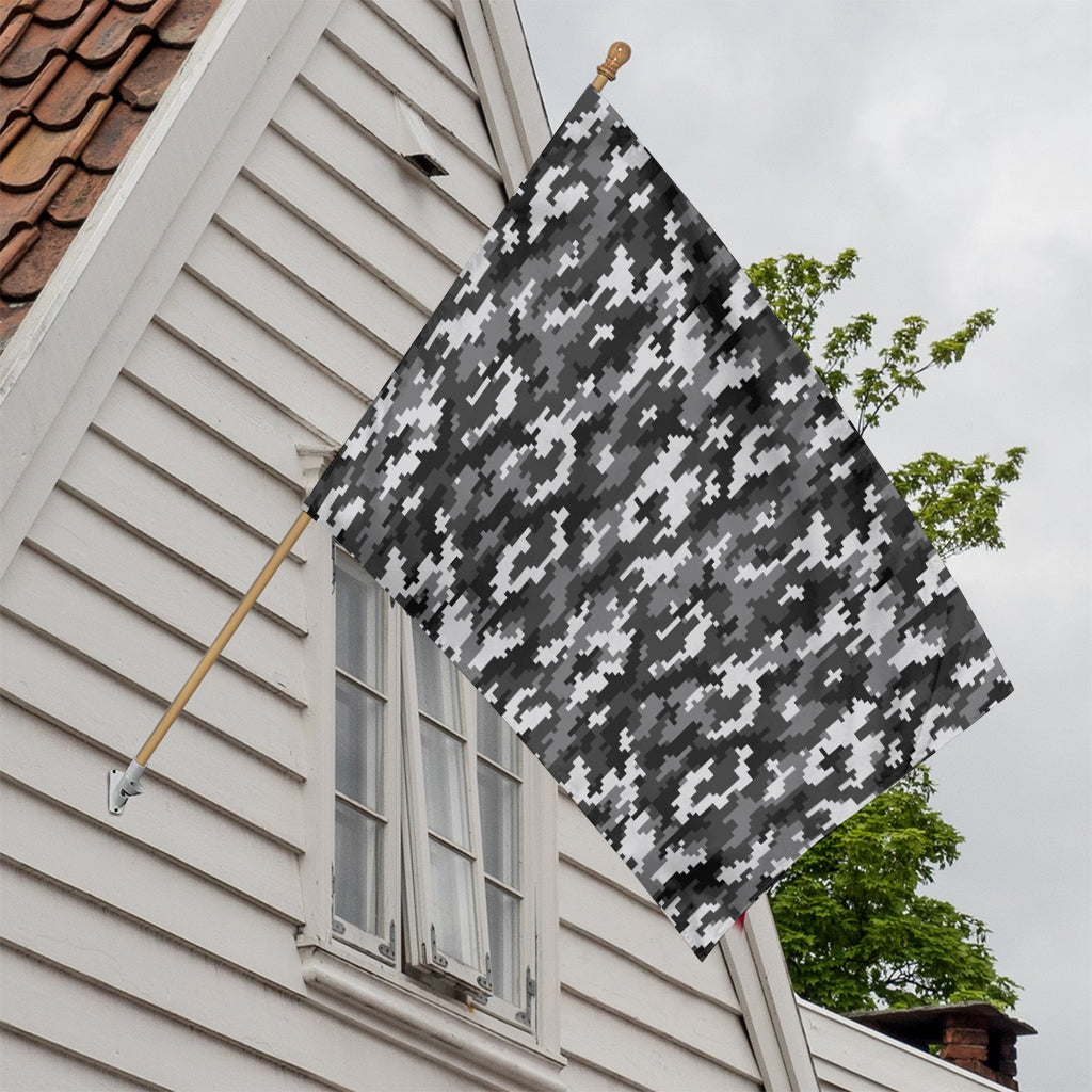 Black White And Grey Digital Camo Print House Flag