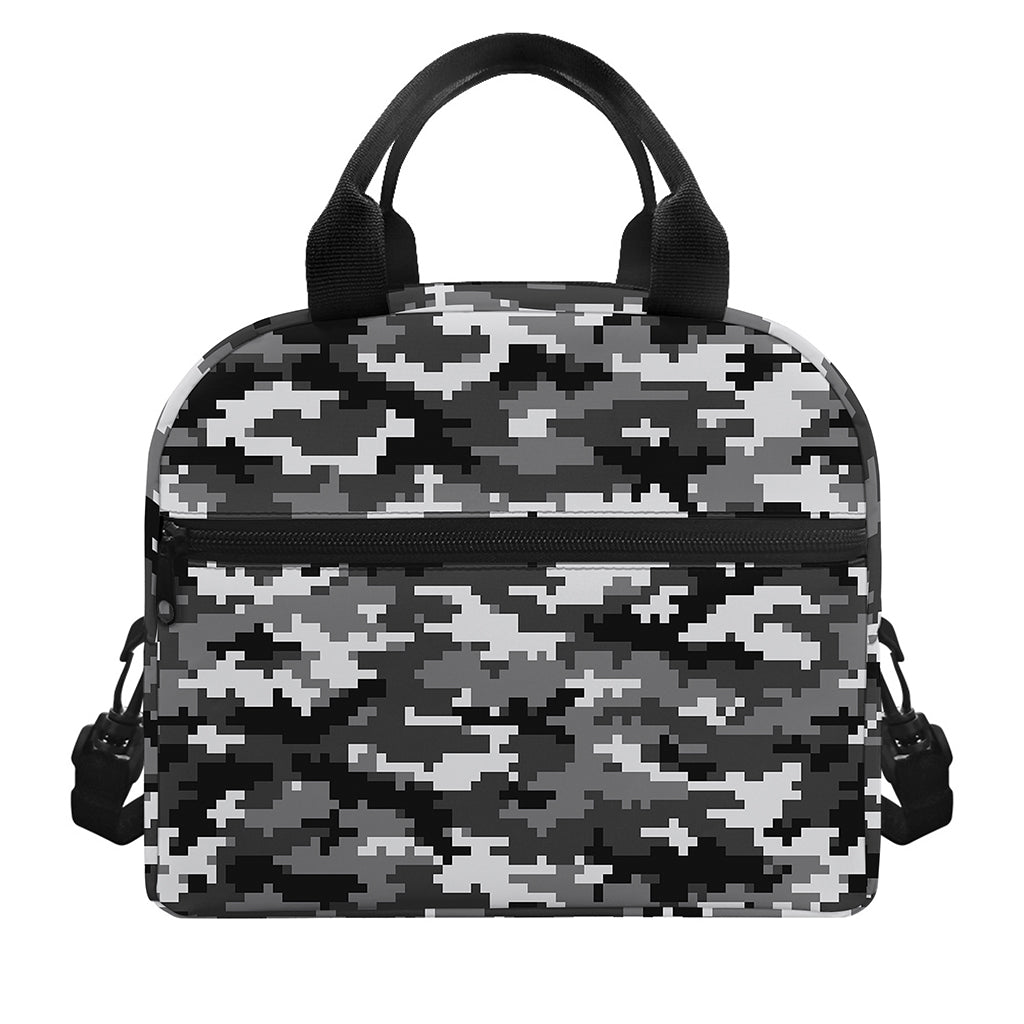 Black White And Grey Digital Camo Print Insulated Lunch Bag