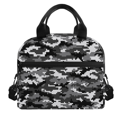 Black White And Grey Digital Camo Print Insulated Lunch Bag