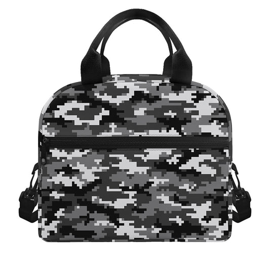 Black White And Grey Digital Camo Print Insulated Lunch Bag
