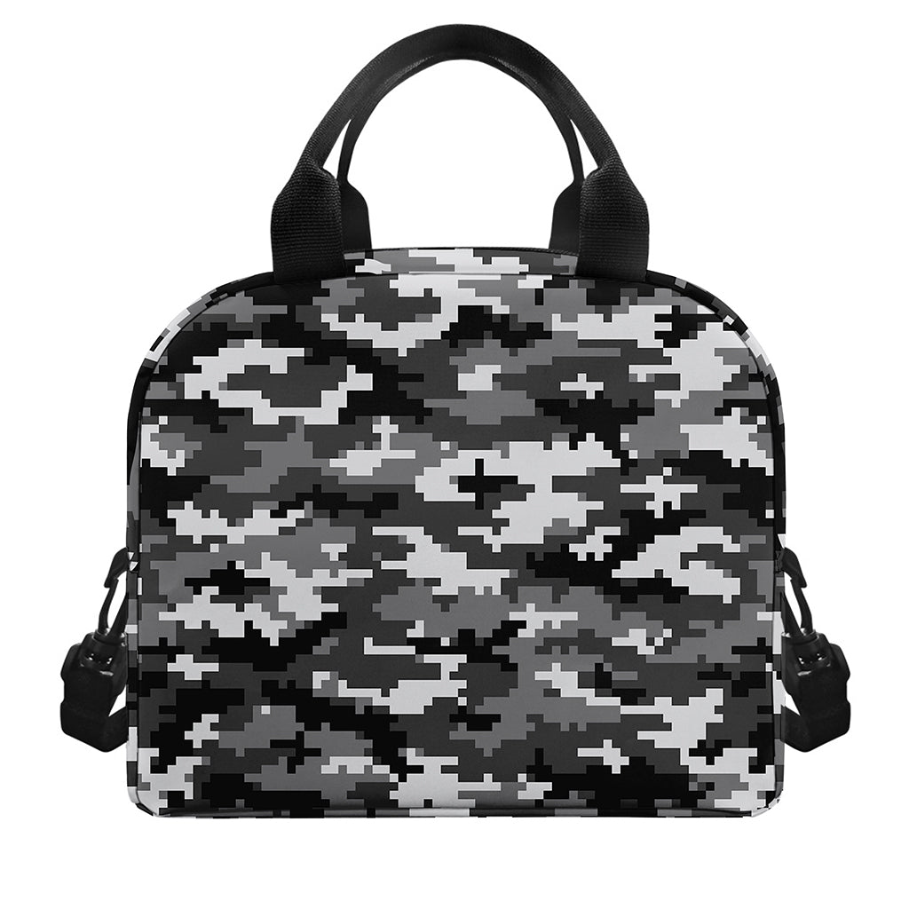 Black White And Grey Digital Camo Print Insulated Lunch Bag