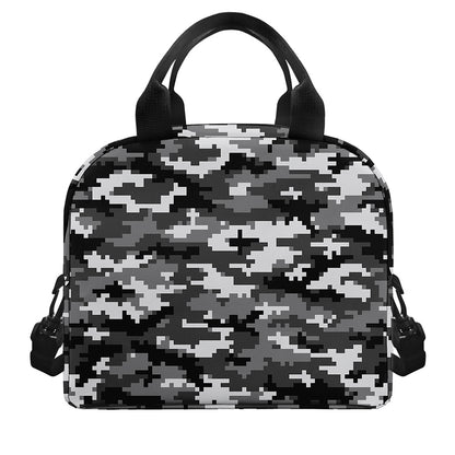 Black White And Grey Digital Camo Print Insulated Lunch Bag