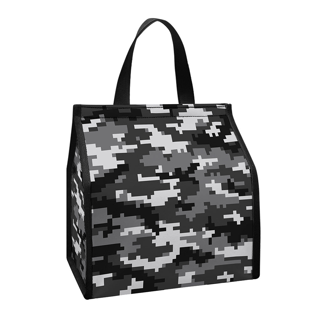 Black White And Grey Digital Camo Print Insulated Lunch Tote