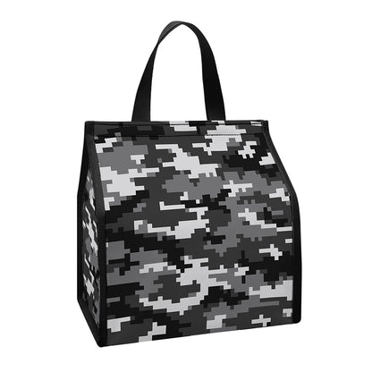 Black White And Grey Digital Camo Print Insulated Lunch Tote