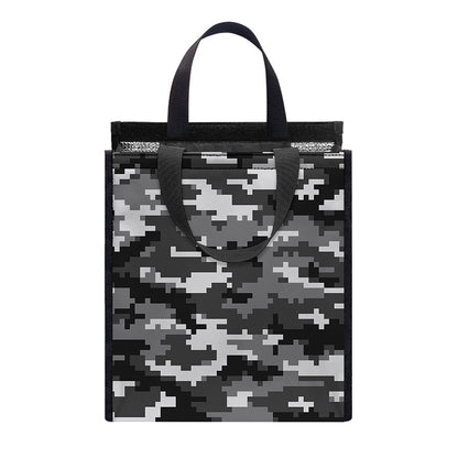 Black White And Grey Digital Camo Print Insulated Lunch Tote