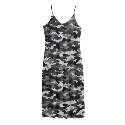 Black White And Grey Digital Camo Print Jersey Midi Cami Dress