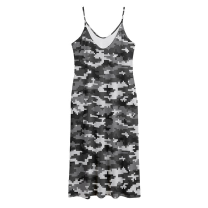 Black White And Grey Digital Camo Print Jersey Midi Cami Dress