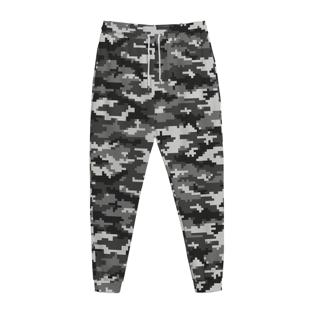 Black White And Grey Digital Camo Print Jogger Pants