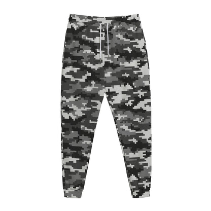 Black White And Grey Digital Camo Print Jogger Pants