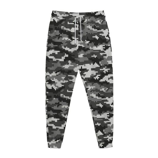 Black White And Grey Digital Camo Print Jogger Pants