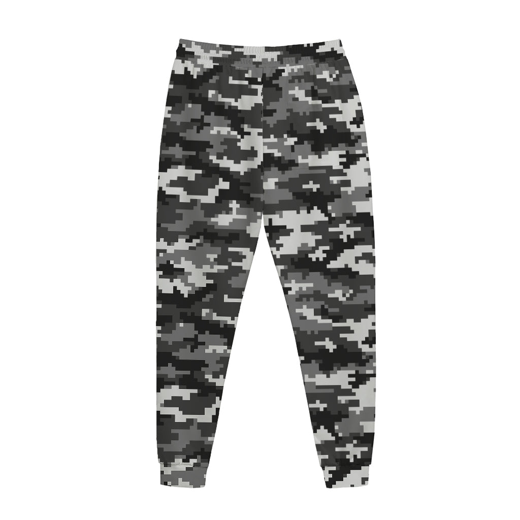 Black White And Grey Digital Camo Print Jogger Pants