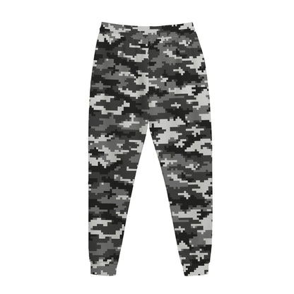 Black White And Grey Digital Camo Print Jogger Pants