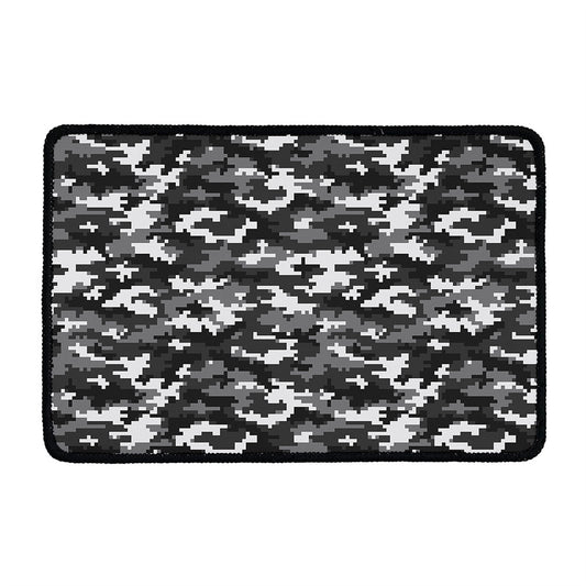 Black White And Grey Digital Camo Print Kitchen Mat