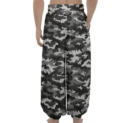 Black White And Grey Digital Camo Print Lantern Pants