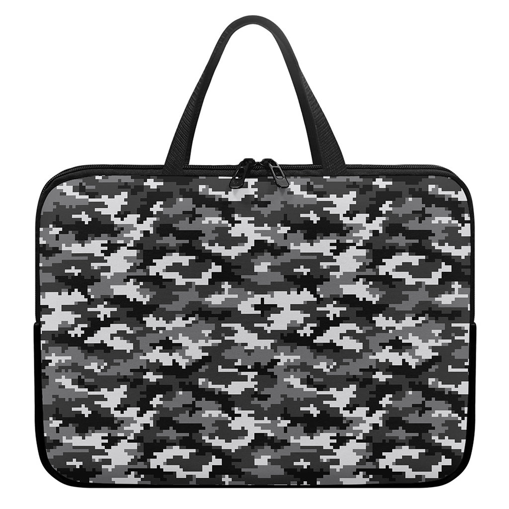 Black White And Grey Digital Camo Print Laptop Sleeve With Handle