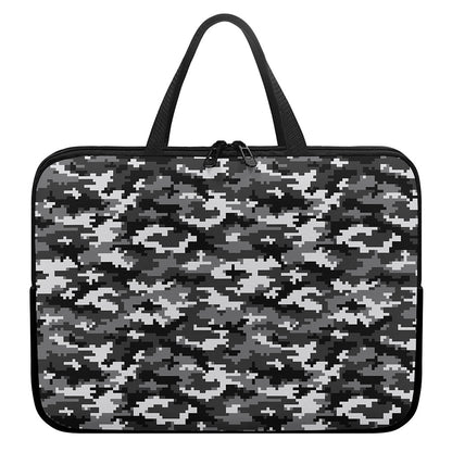 Black White And Grey Digital Camo Print Laptop Sleeve With Handle