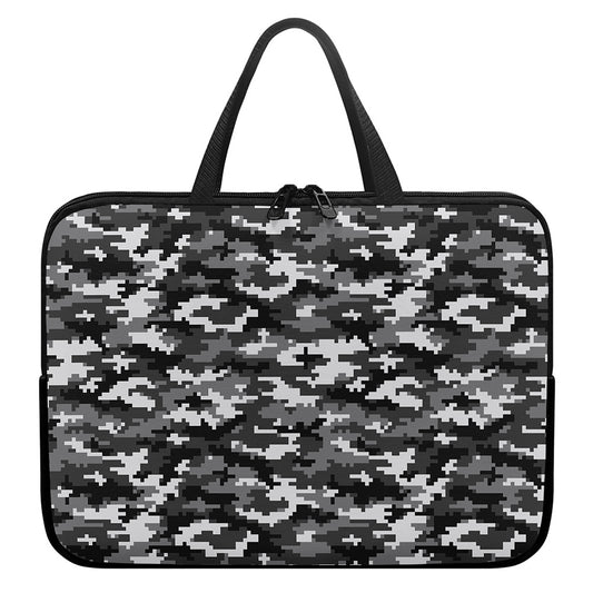 Black White And Grey Digital Camo Print Laptop Sleeve With Handle