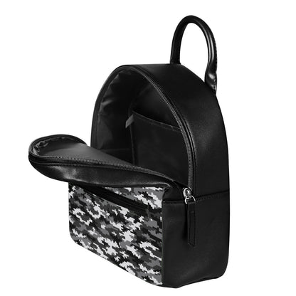 Black White And Grey Digital Camo Print Leather Backpack