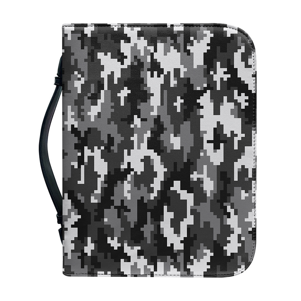 Black White And Grey Digital Camo Print Leather Bible Cover