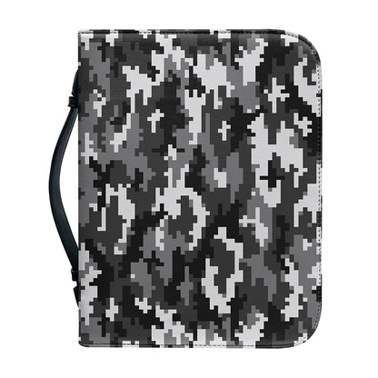 Black White And Grey Digital Camo Print Leather Bible Cover
