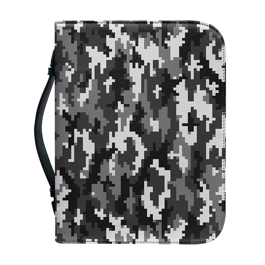 Black White And Grey Digital Camo Print Leather Bible Cover